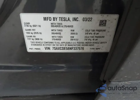 2022 Tesla Model X Dual Motor All-Wheel Drive/Plaid Tri Motor All-Wheel Drive from USA, damaged, VIN 7SAXCDE58NF337576